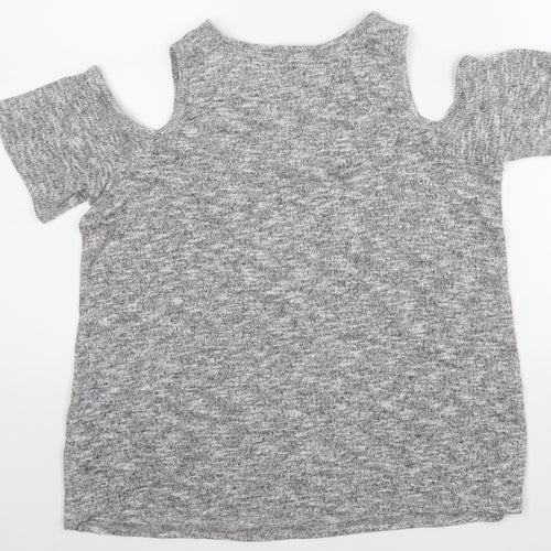 New Look Womens Grey  Polyester Basic T-Shirt Size 6 Round Neck