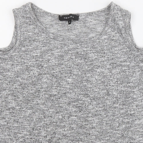 New Look Womens Grey  Polyester Basic T-Shirt Size 6 Round Neck