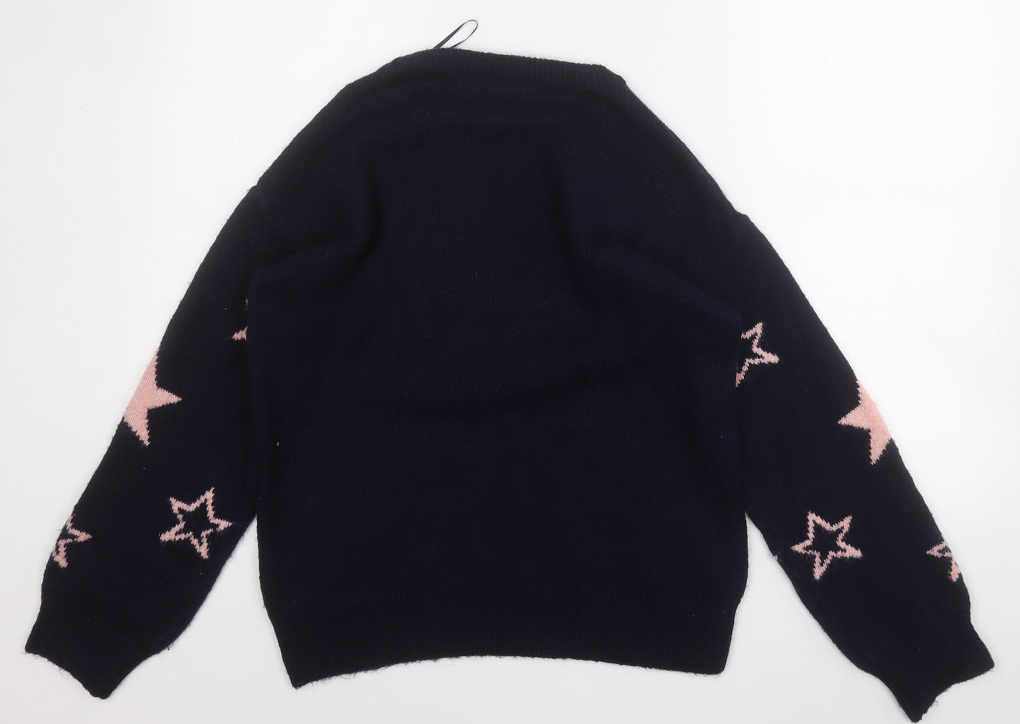 Papaya Womens Blue Round Neck Geometric Acrylic Pullover Jumper Size S   - Star