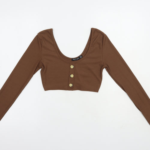 Nasdty Gal Womens Brown  Plastic Cropped Blouse Size 4 Scoop Neck