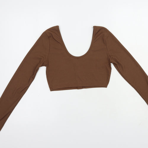 Nasdty Gal Womens Brown  Plastic Cropped Blouse Size 4 Scoop Neck