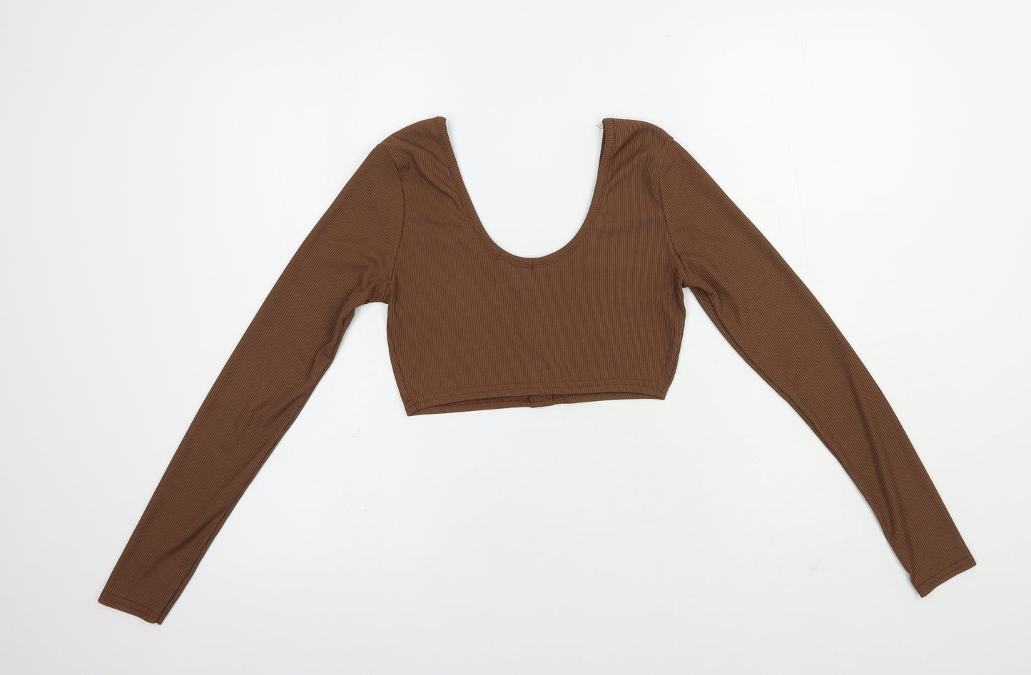 Nasdty Gal Womens Brown  Plastic Cropped Blouse Size 4 Scoop Neck
