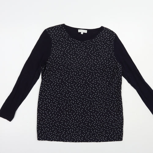 Warehouse Womens Blue Crew Neck Polka Dot Cotton Pullover Jumper Size 10
