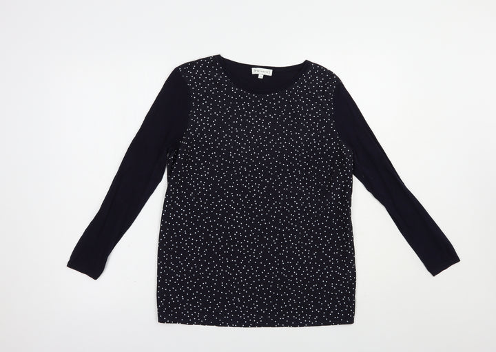 Warehouse Womens Blue Crew Neck Polka Dot Cotton Pullover Jumper Size 10