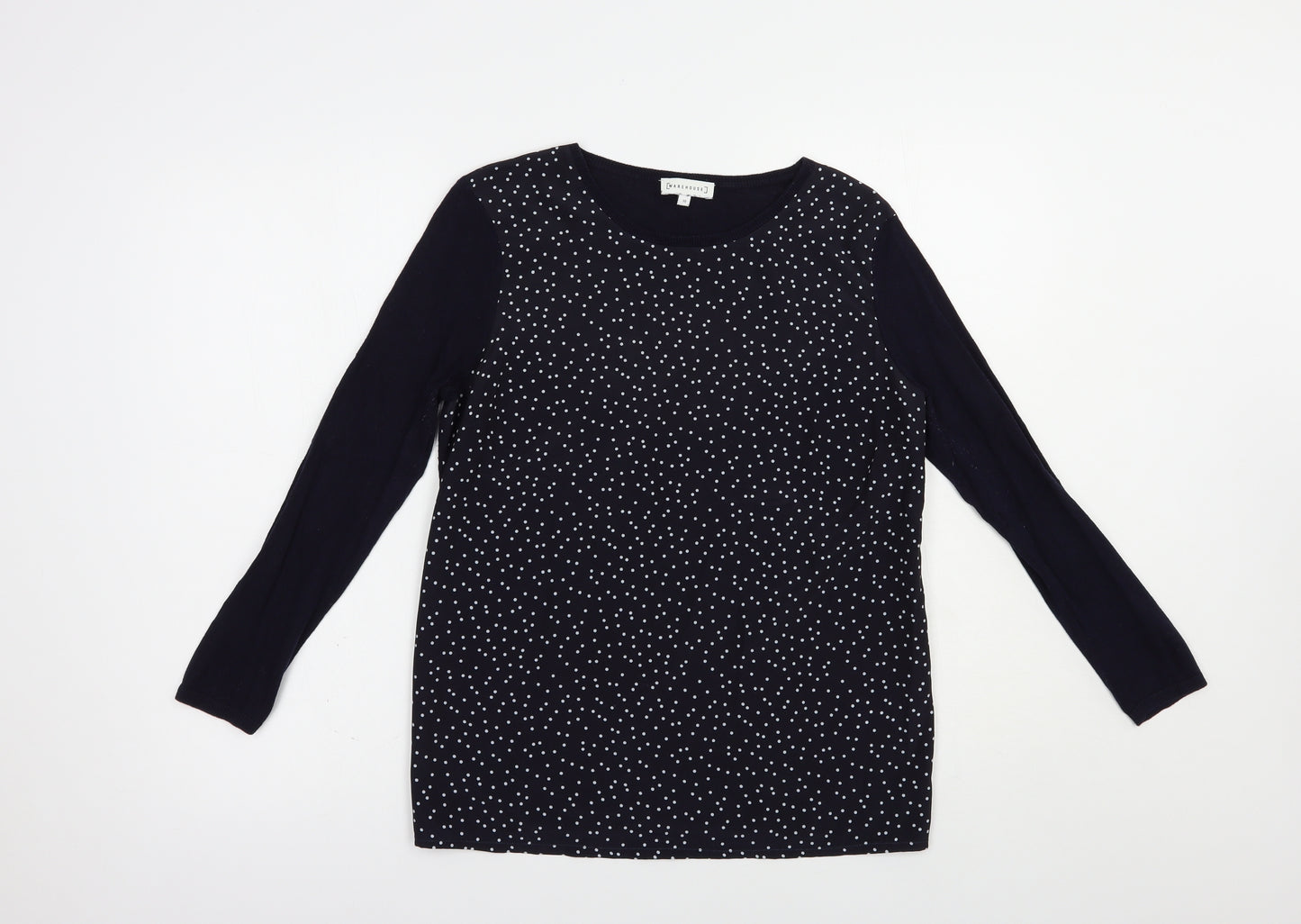 Warehouse Womens Blue Crew Neck Polka Dot Cotton Pullover Jumper Size 10