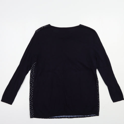 Warehouse Womens Blue Crew Neck Polka Dot Cotton Pullover Jumper Size 10
