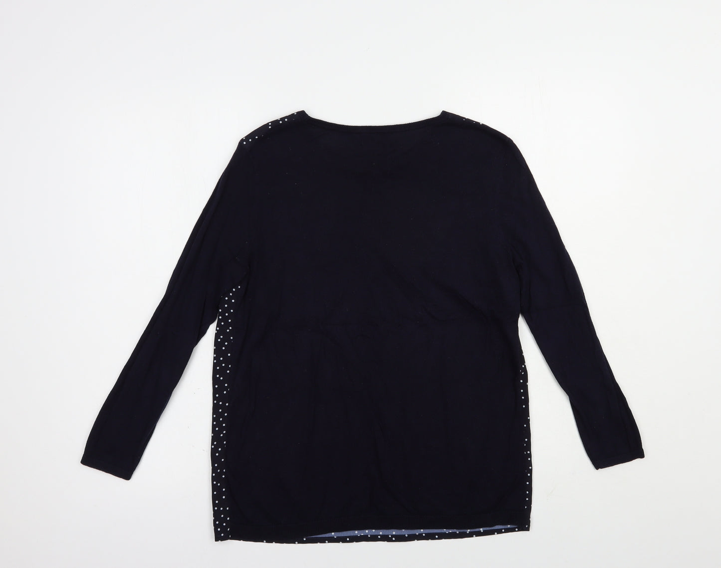 Warehouse Womens Blue Crew Neck Polka Dot Cotton Pullover Jumper Size 10