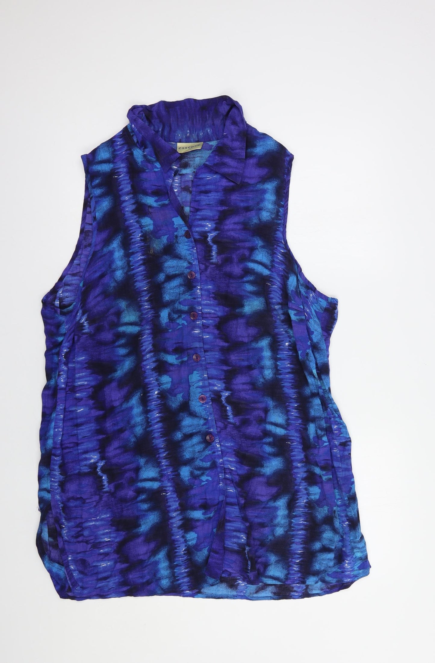 essence Womens Blue Geometric Viscose Tunic Button-Up Size 20 Collared
