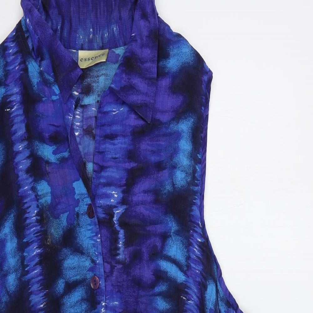 essence Womens Blue Geometric Viscose Tunic Button-Up Size 20 Collared