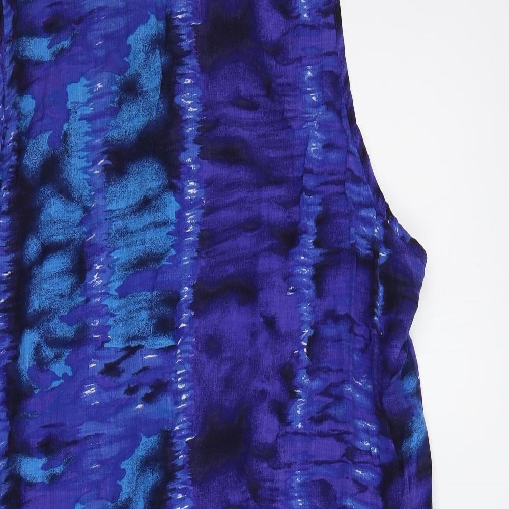 essence Womens Blue Geometric Viscose Tunic Button-Up Size 20 Collared