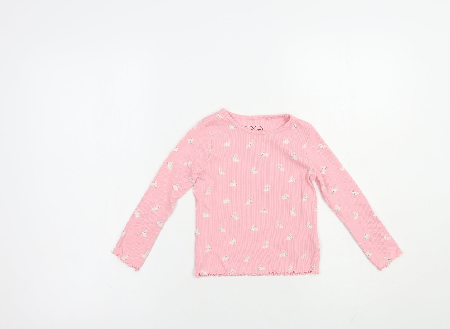 NEXT Girls Pink Geometric Cotton Pullover T-Shirt Size 2-3 Years Crew Neck Pullover - Bunny Print