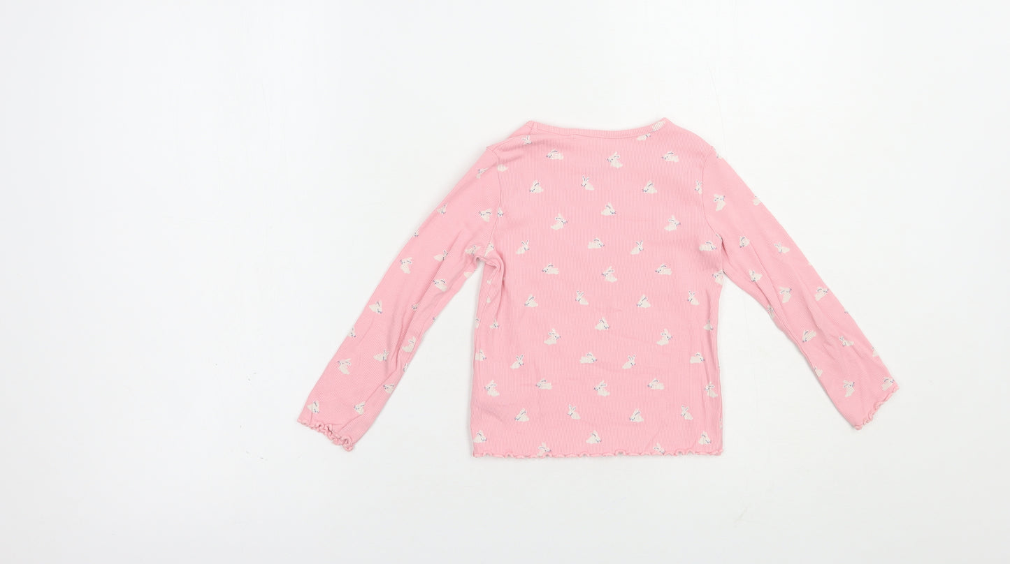 NEXT Girls Pink Geometric Cotton Pullover T-Shirt Size 2-3 Years Crew Neck Pullover - Bunny Print