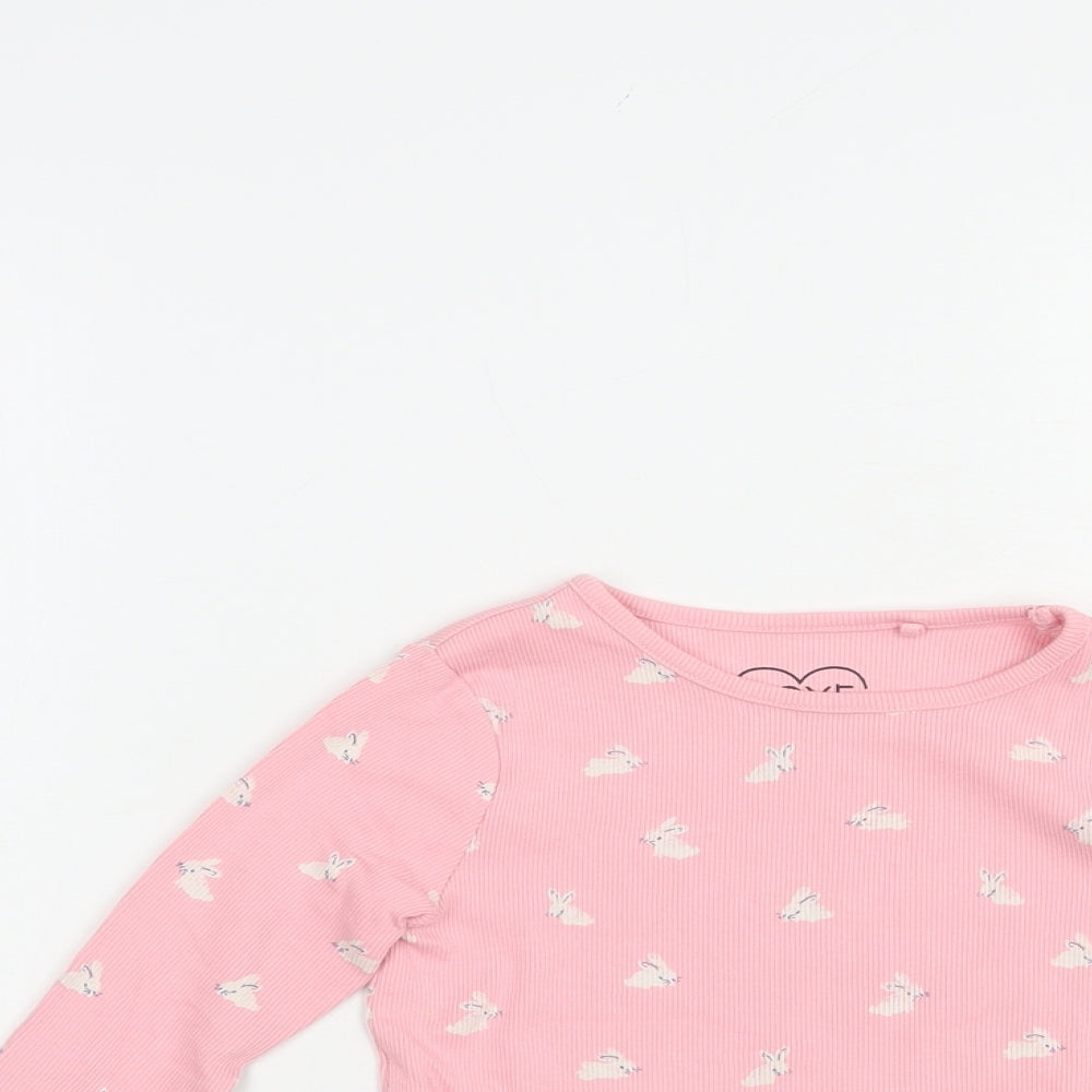 NEXT Girls Pink Geometric Cotton Pullover T-Shirt Size 2-3 Years Crew Neck Pullover - Bunny Print