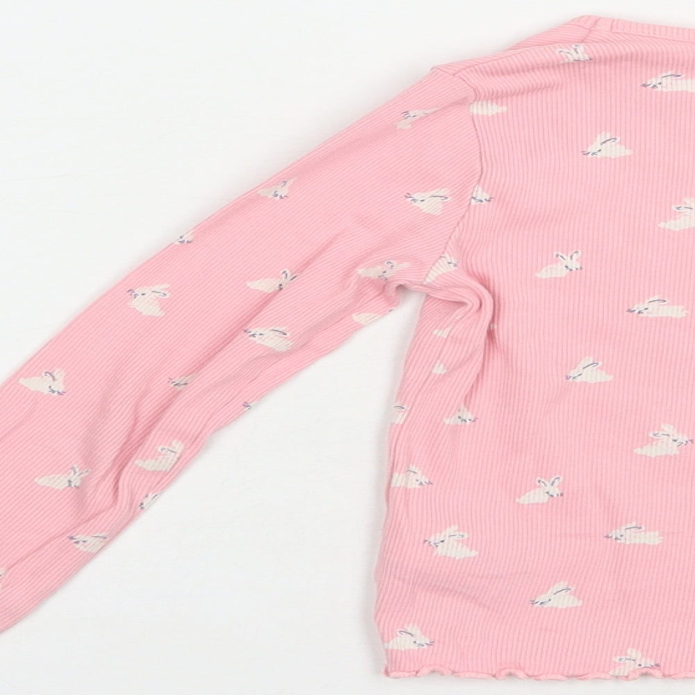 NEXT Girls Pink Geometric Cotton Pullover T-Shirt Size 2-3 Years Crew Neck Pullover - Bunny Print