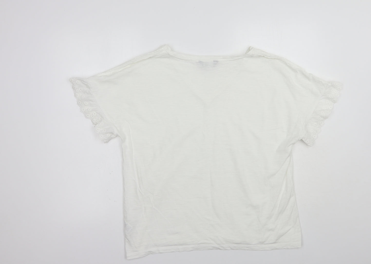 Marks and Spencer Womens White  Cotton Basic T-Shirt Size 14 V-Neck