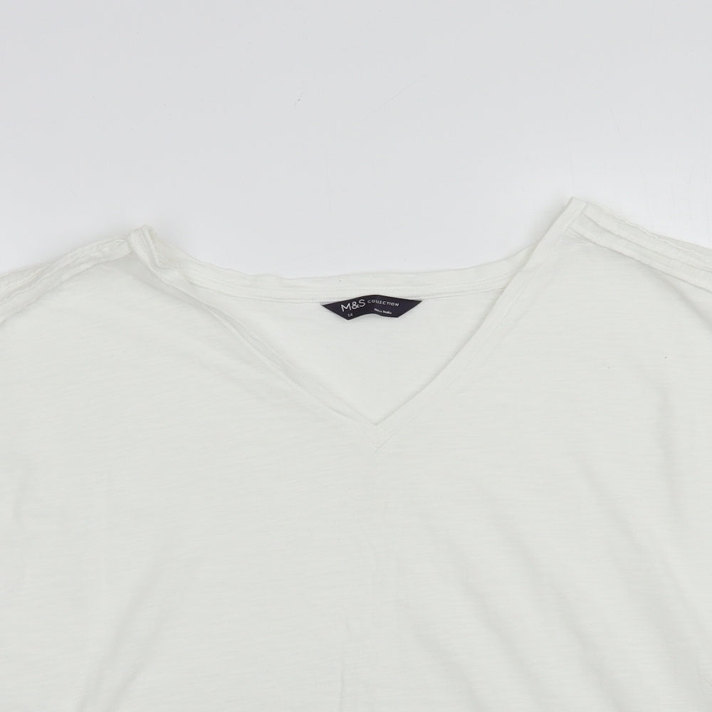 Marks and Spencer Womens White  Cotton Basic T-Shirt Size 14 V-Neck