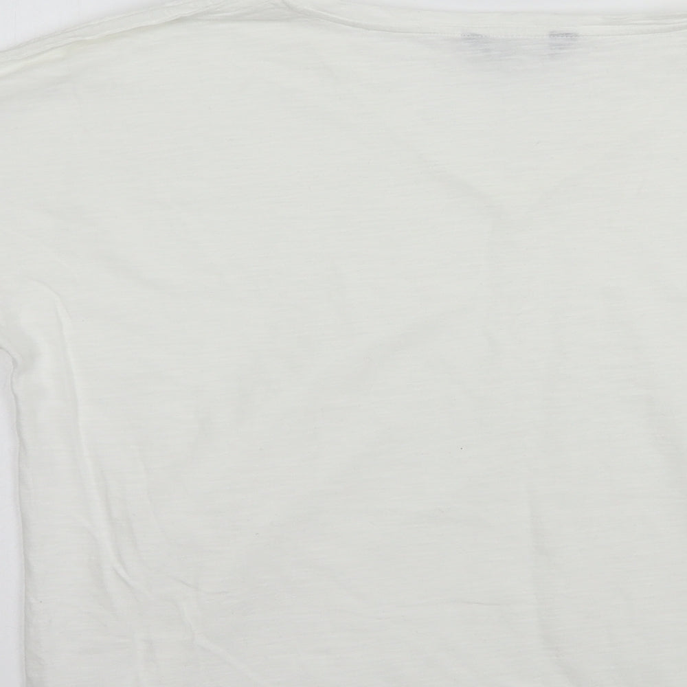 Marks and Spencer Womens White  Cotton Basic T-Shirt Size 14 V-Neck