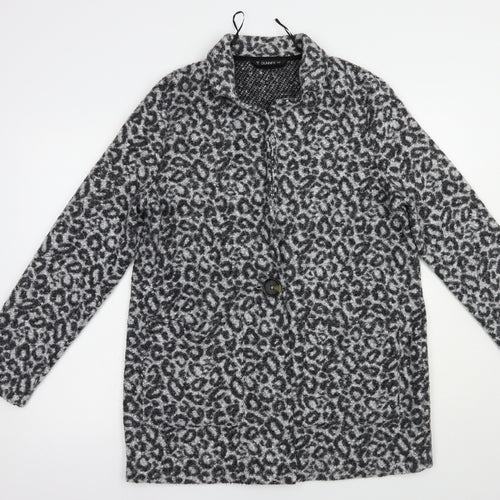 Dunnes Stores Womens Grey Animal Print  Jacket Coatigan Size M  Button