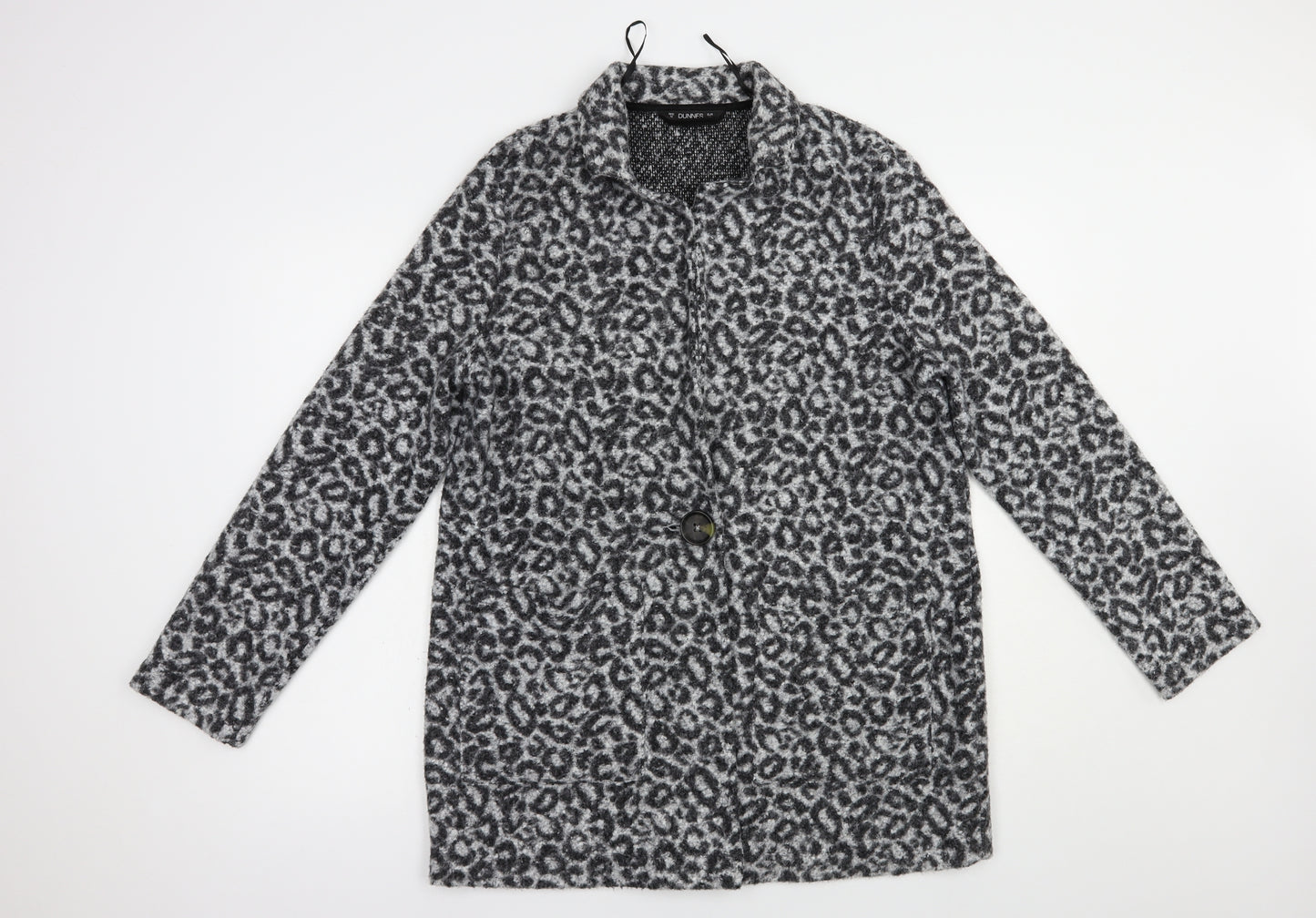 Dunnes Stores Womens Grey Animal Print  Jacket Coatigan Size M  Button