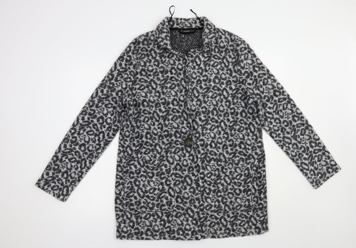 Dunnes Stores Womens Grey Animal Print Jacket Coatigan Size M Button