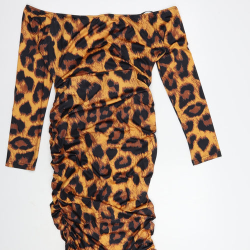 CHICME Womens Orange Animal Print Cotton Bodycon  Size XL  Off the Shoulder Pullover