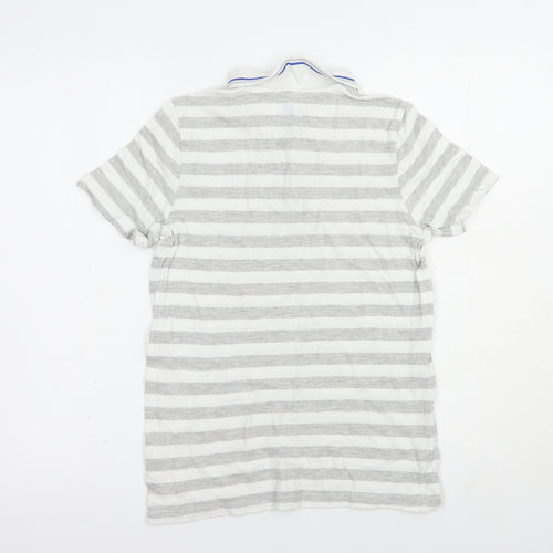 F&F Boys Grey Striped Cotton Pullover Polo Size 11-12 Years Collared Button