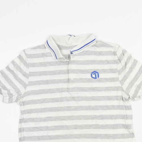 F&F Boys Grey Striped Cotton Pullover Polo Size 11-12 Years Collared Button