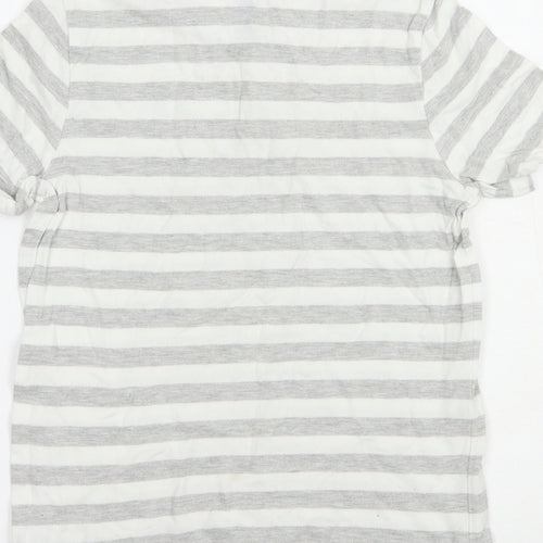 F&F Boys Grey Striped Cotton Pullover Polo Size 11-12 Years Collared Button