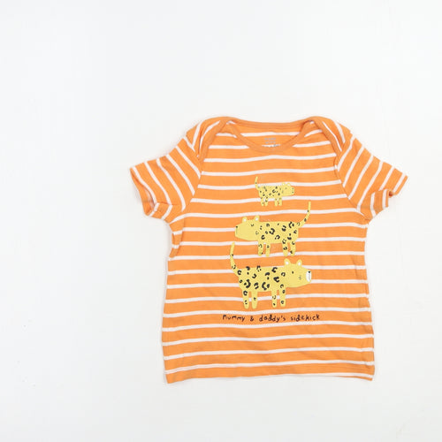 F&F Girls Orange Striped Cotton Pullover T-Shirt Size 2-3 Years Crew Neck Pullover - Cute Wild Cats