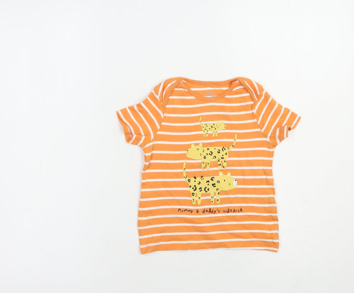 F&F Girls Orange Striped Cotton Pullover T-Shirt Size 2-3 Years Crew Neck Pullover - Cute Wild Cats