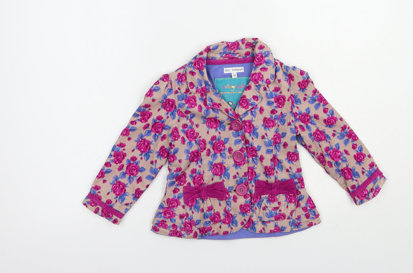 Autograph Girls Pink Floral  Jacket Blazer Size 2-3 Years  Button