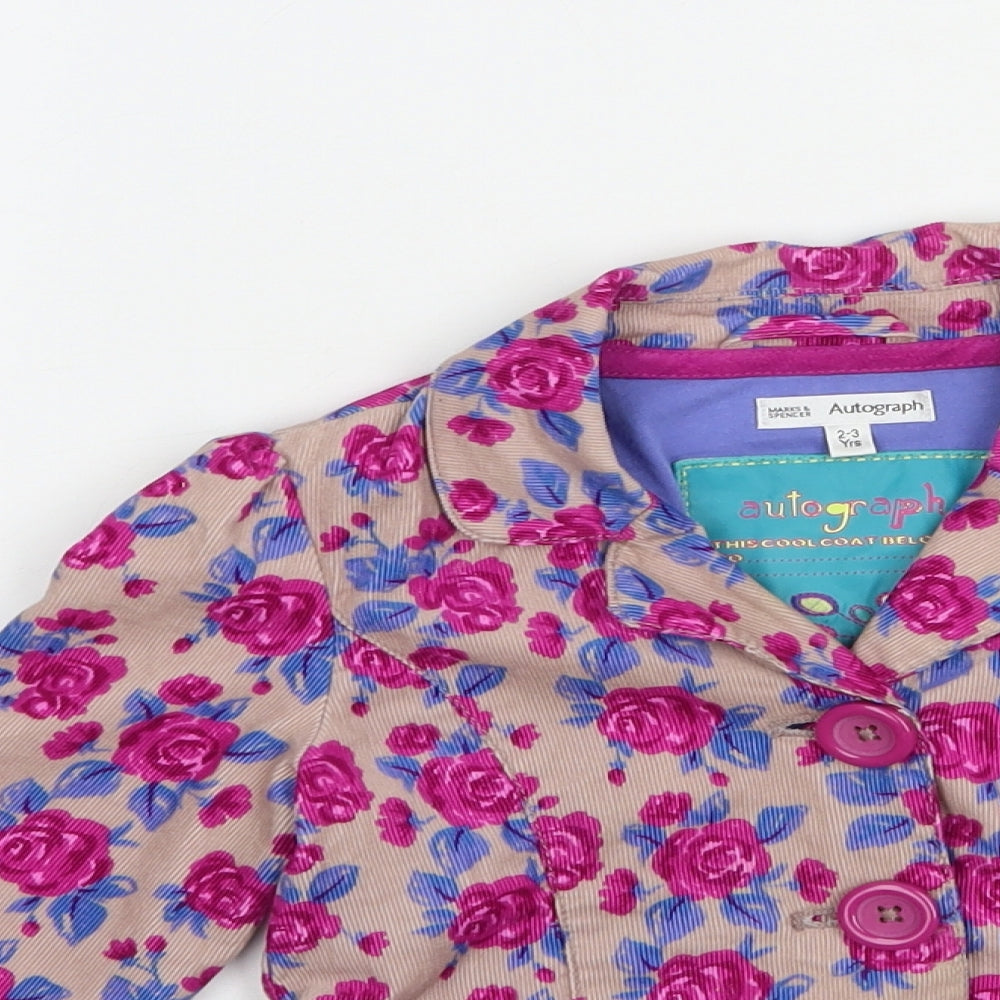 Autograph Girls Pink Floral  Jacket Blazer Size 2-3 Years  Button