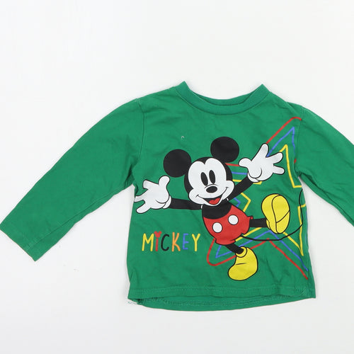 Primark Baby Green  Cotton Kimono T-Shirt Size 18-24 Months Crew Neck Pullover - Mickey Mouse