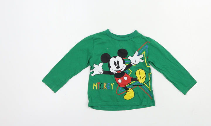 Primark Baby Green  Cotton Kimono T-Shirt Size 18-24 Months Crew Neck Pullover - Mickey Mouse