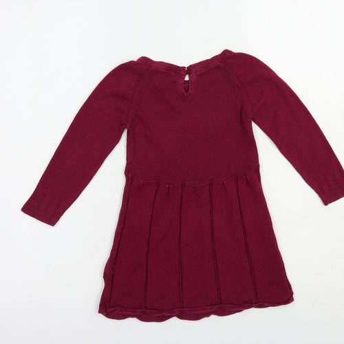 Mothercare Girls Purple  Cotton Jumper Dress  Size 2-3 Years  Boat Neck Button