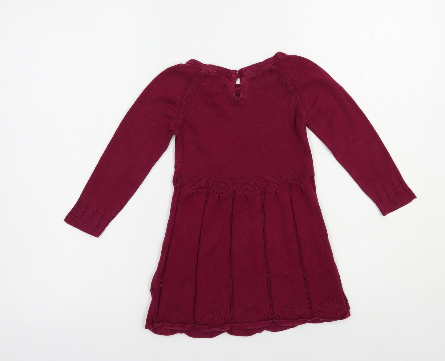 Mothercare Girls Purple  Cotton Jumper Dress  Size 2-3 Years  Boat Neck Button