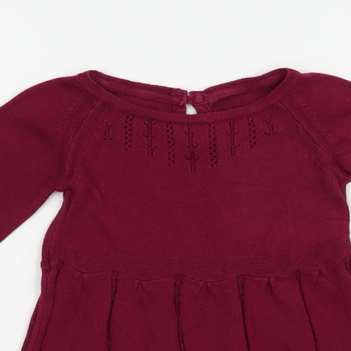 Mothercare Girls Purple  Cotton Jumper Dress  Size 2-3 Years  Boat Neck Button