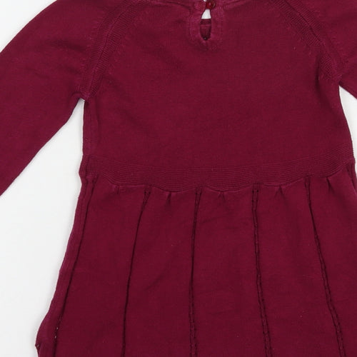 Mothercare Girls Purple  Cotton Jumper Dress  Size 2-3 Years  Boat Neck Button