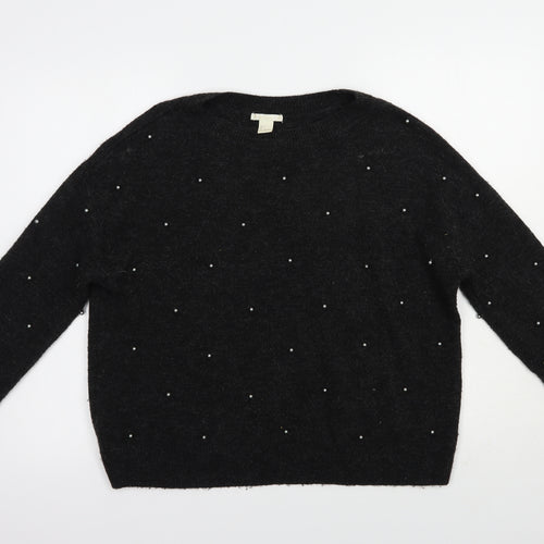 H&M Womens Grey Boat Neck  Acrylic Pullover Jumper Size S