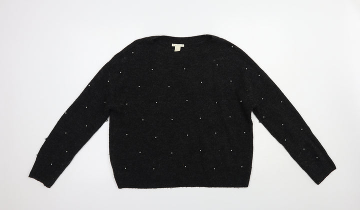 H&M Womens Grey Boat Neck  Acrylic Pullover Jumper Size S