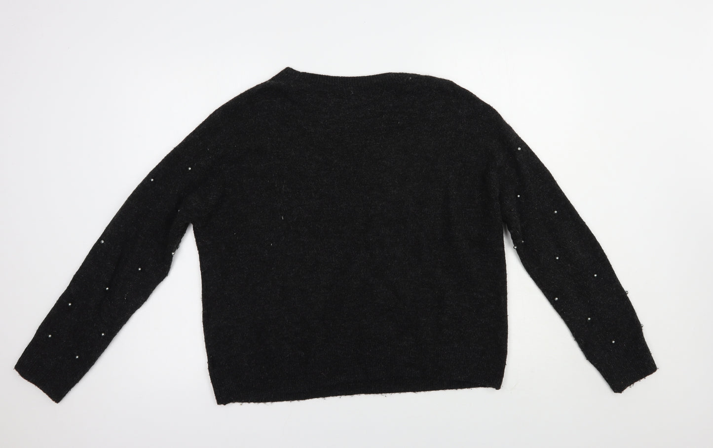 H&M Womens Grey Boat Neck  Acrylic Pullover Jumper Size S