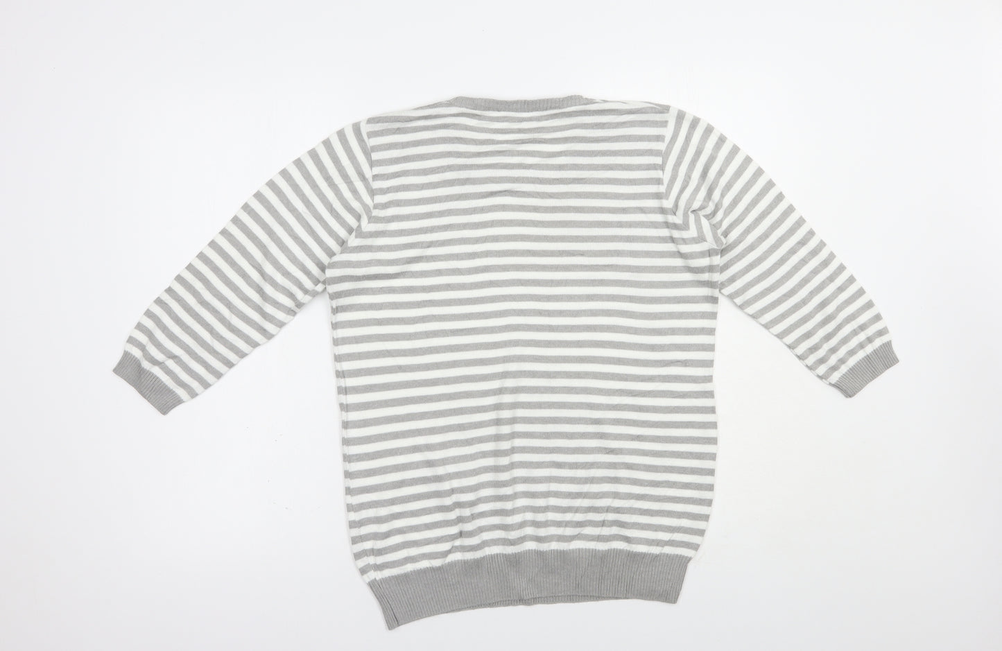 Preworn Womens Grey Square Neck Striped Cotton Pullover Jumper Size M