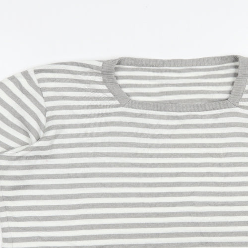 Preworn Womens Grey Square Neck Striped Cotton Pullover Jumper Size M