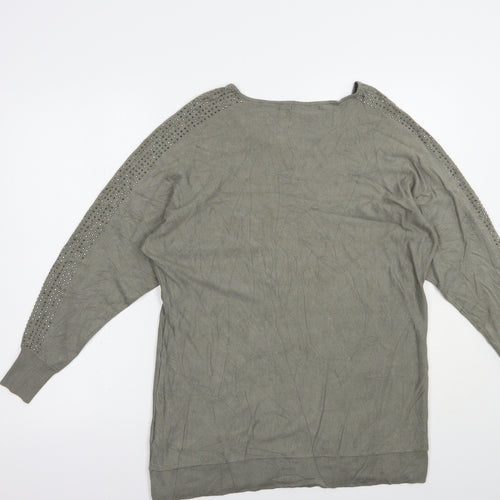 TU Womens Green Boat Neck  Viscose Pullover Jumper Size L
