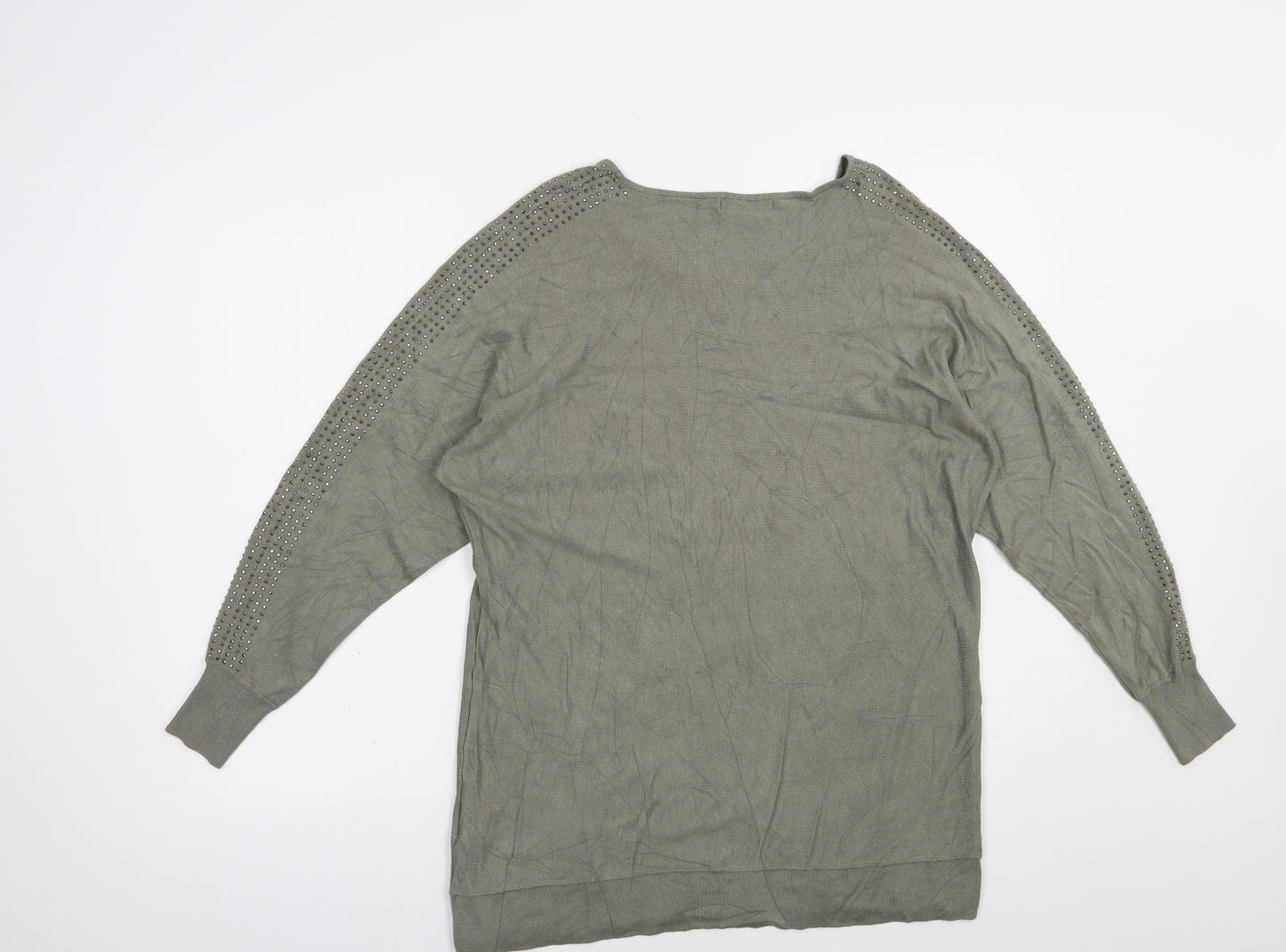 TU Womens Green Boat Neck  Viscose Pullover Jumper Size L