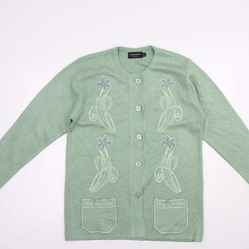 Paramour Womens Green Crew Neck  Acrylic Cardigan Jumper Size L