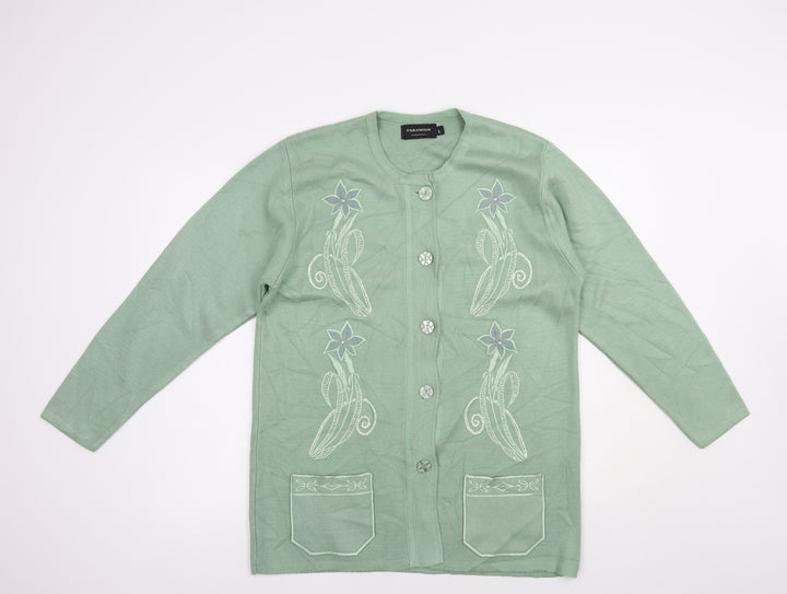 Paramour Womens Green Crew Neck  Acrylic Cardigan Jumper Size L