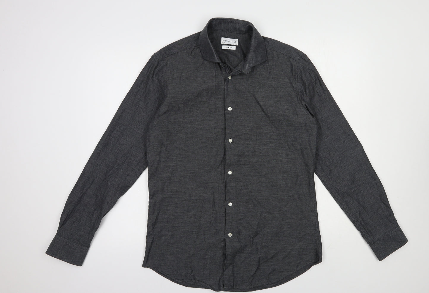 Fisk of Oslo Mens Grey  Cotton  Dress Shirt Size 15.5 Collared Button