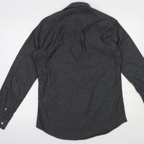 Fisk of Oslo Mens Grey  Cotton  Dress Shirt Size 15.5 Collared Button