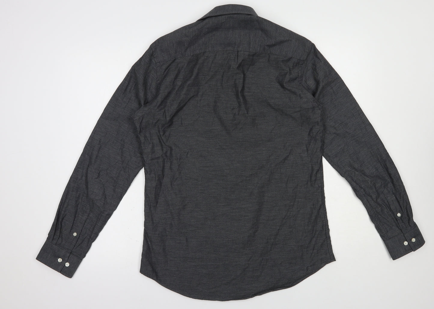 Fisk of Oslo Mens Grey  Cotton  Dress Shirt Size 15.5 Collared Button